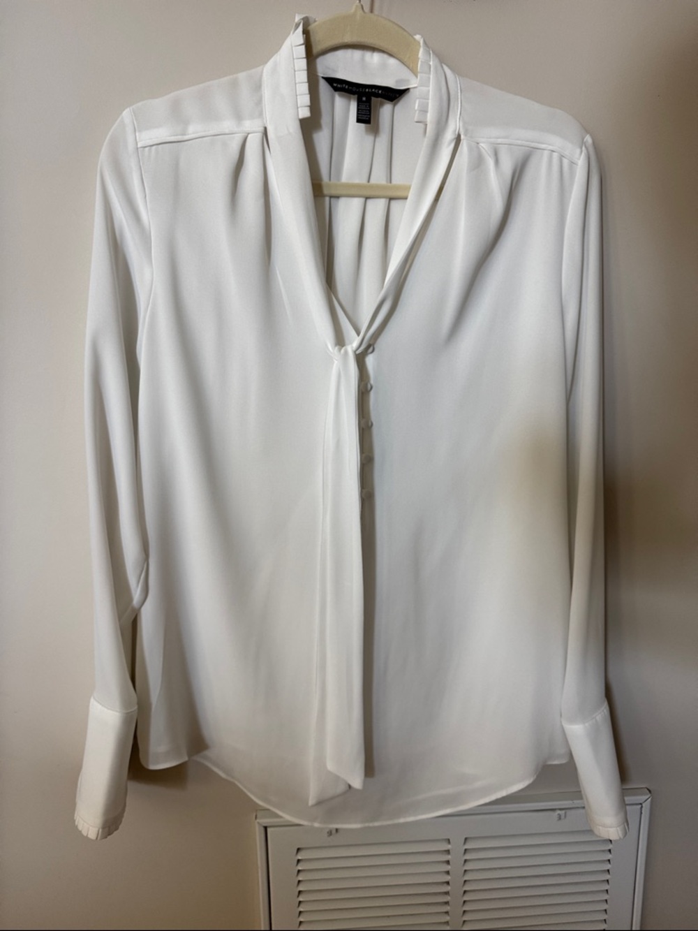 NWOT White House Black Market White Tie-Neck Blouse